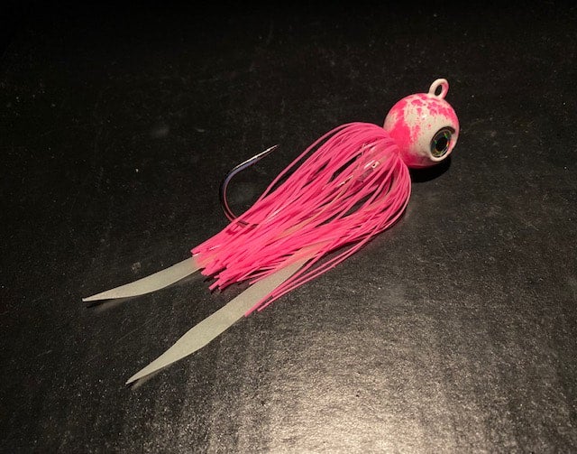 Fluke Flounder Gulp Ball Jigs Marbled White & Hot Pink with Mustad