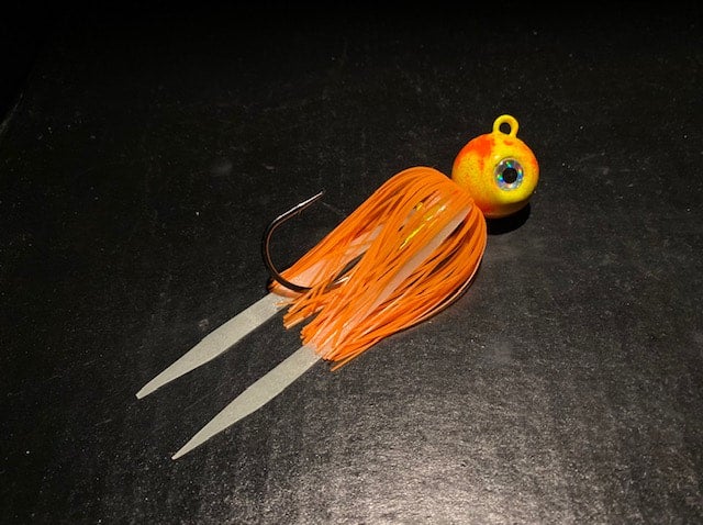 Fluke Flounder Gulp Ball Jigs Marbled Glow Chart Yellow & Orange
