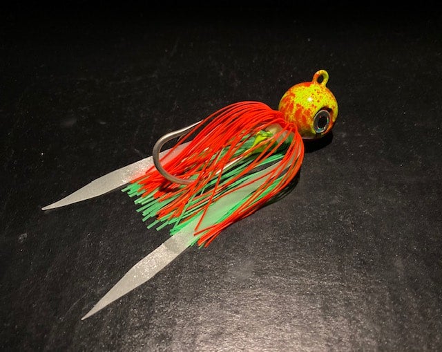 Fluke Flounder Gulp Ball Jigs Marbled Glow Chart Green & Red with