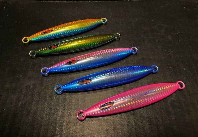 Slow Pitch Flat fall Wavy Back Jigs, In 5 colors 4 Weights