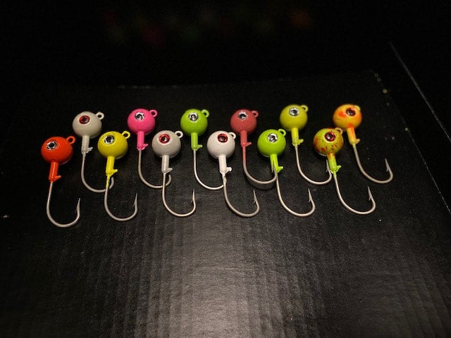 Round Gulp Jig Heads with 3-D Eyes Mustad Duratin Hooks 3-5-10 Packs ...